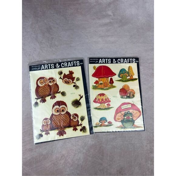 1970s Vintage Mushroom and Owl Decal Stickers - Picture 1 of 9